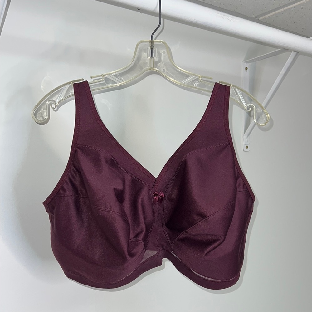 Glamorise Burgundy Full-Coverage Bra with Wide Straps No Underwire-‎ 44H